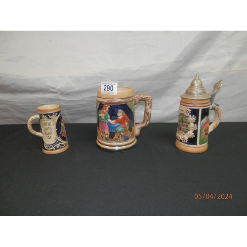 290 - Group of 3 Vintage Beer Steins