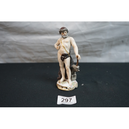 297 - A Porcelain Figure of Vulcan with Crossed Swords Meissen mark to Base