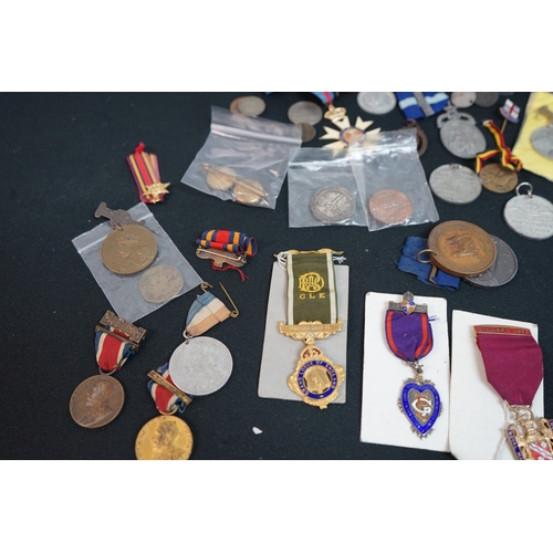 306 - Large Collection of Various Medals incl. Silver Masonic Medal