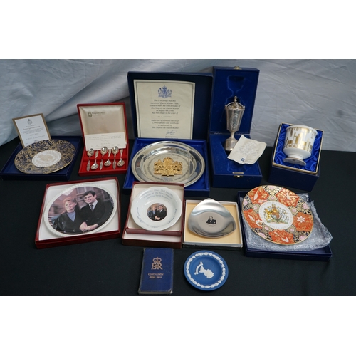 353 - Lot of Royalty related items such as plates, hand Crafted Spoons, Sterling Silver Jubilee goblet in ... 