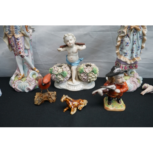 354 - Good lot of mixed porcelain Figurines-German as well as Derby style etc