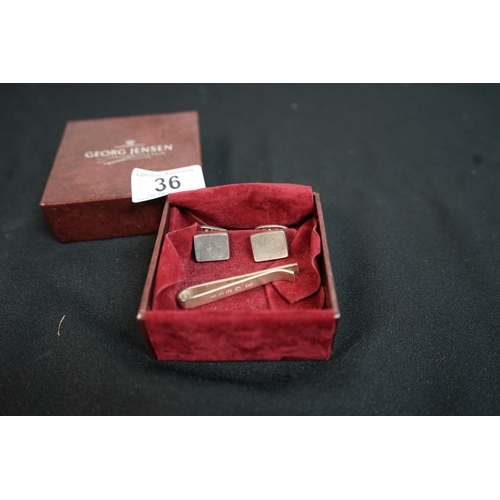 36 - Pair of Hallmarked Silver Georg Jensen Cufflinks with Matching Tie clip in Original Box