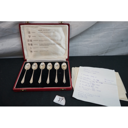 37 - Cased Set of Travis and Wilson Hallmarked Silver Spoons each Bearing a Hallmark from a Different Bri... 