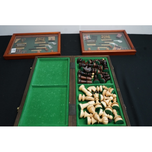 377 - Wooden chess set along with two other golf related items