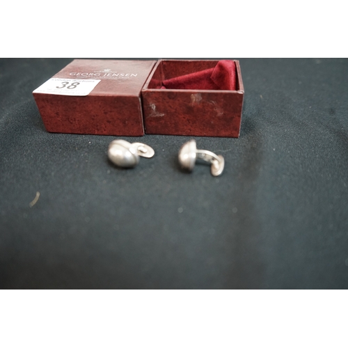 38 - Pair of Hallmarked Silver Georg Jensen Cufflinks in Original Box