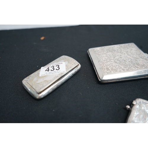 433 - 2 Silver hallmarked Cigarette cases along with hallmarked Silver Vesta case (in total 173.64g) and 1... 