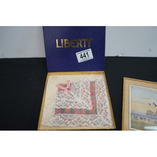 441 - Vintage Liberty London Cotton Handkerchief and a Signed Sir Peter Scott Print