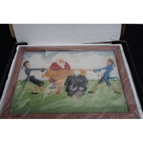 468 - The Lawsuit hand crafted and hand painted in porcelain wall plaque mint and boxed. By Joshua Legal A... 