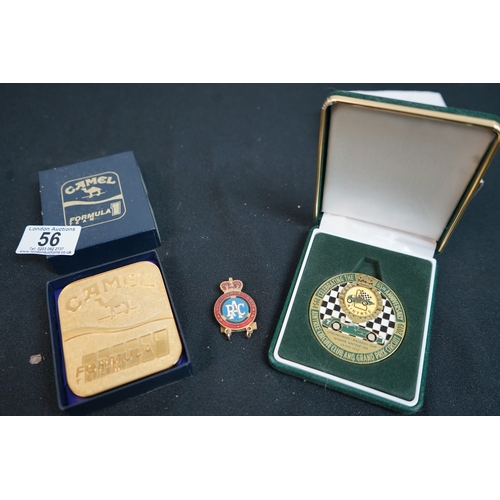 56 - RAC Rally of Great Britain Badge plus Two F1 Interest Medals