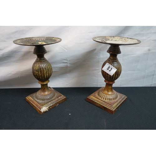 83 - Good Antique Pair of Heavy Collumn Style Brass Candlesticks