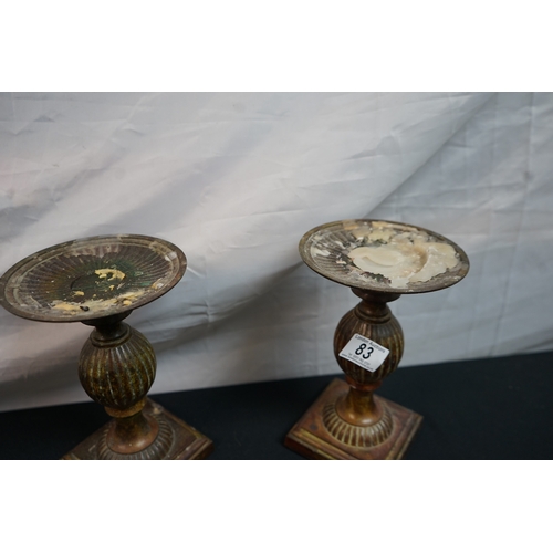 83 - Good Antique Pair of Heavy Collumn Style Brass Candlesticks