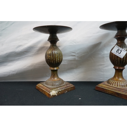 83 - Good Antique Pair of Heavy Collumn Style Brass Candlesticks