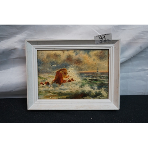 91 - Small Oil on Board-Seascape-Tamara Zerman 17cm x 22cm