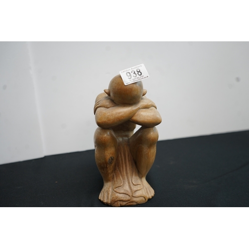 938 - Carved Wooden Sculpture of a Contemplating Man