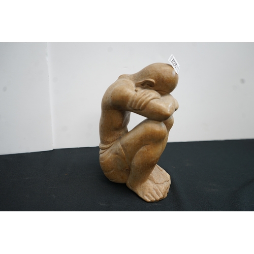 938 - Carved Wooden Sculpture of a Contemplating Man