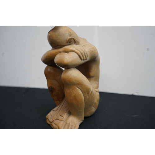 938 - Carved Wooden Sculpture of a Contemplating Man