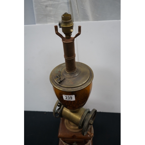 1239 - Antique Coffee grinder converted into a lamp H:70cm