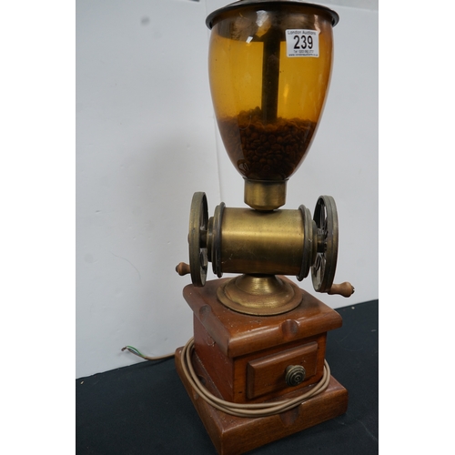 1239 - Antique Coffee grinder converted into a lamp H:70cm