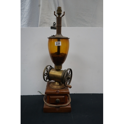 1239 - Antique Coffee grinder converted into a lamp H:70cm