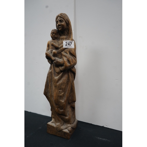 1247 - Vintage wooden Madonna and child carving H:46cm