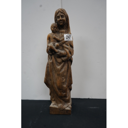 1247 - Vintage wooden Madonna and child carving H:46cm