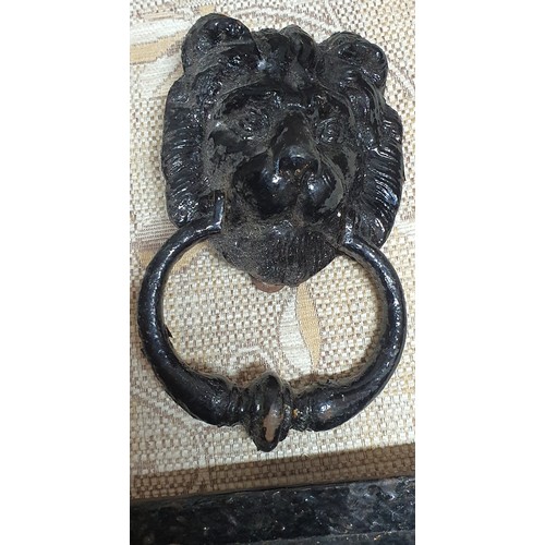 217 - Vintage black Lion door knocker and letter box