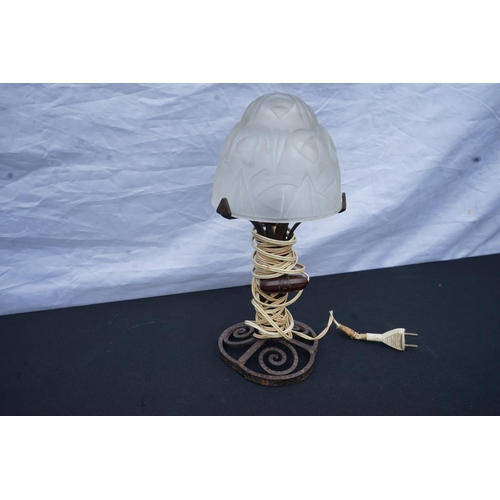 1H - Art Deco Degue Wrought Iron Mushroom Table Lamp