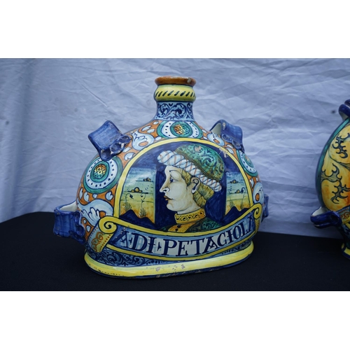 2C - Group of 3 Italian Majolica Hand Painted Apothecary Jars in the Style of Castelli 30cm/35cm Tall