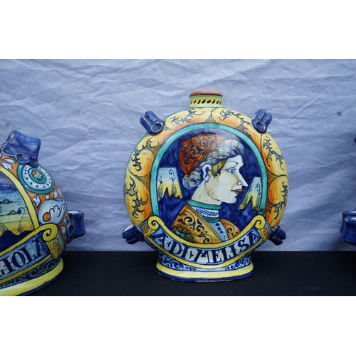 2C - Group of 3 Italian Majolica Hand Painted Apothecary Jars in the Style of Castelli 30cm/35cm Tall