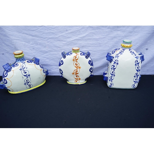 2C - Group of 3 Italian Majolica Hand Painted Apothecary Jars in the Style of Castelli 30cm/35cm Tall