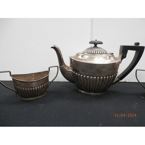 1226 - Hallmarked Silver Teapot, Milk and Sugar Birmingham 1938 Weight 590g