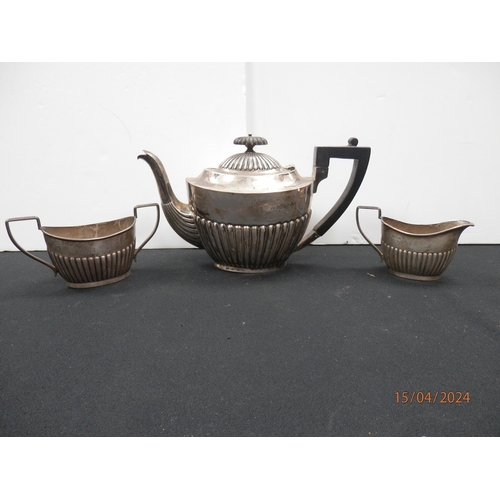 1226 - Hallmarked Silver Teapot, Milk and Sugar Birmingham 1938 Weight 590g