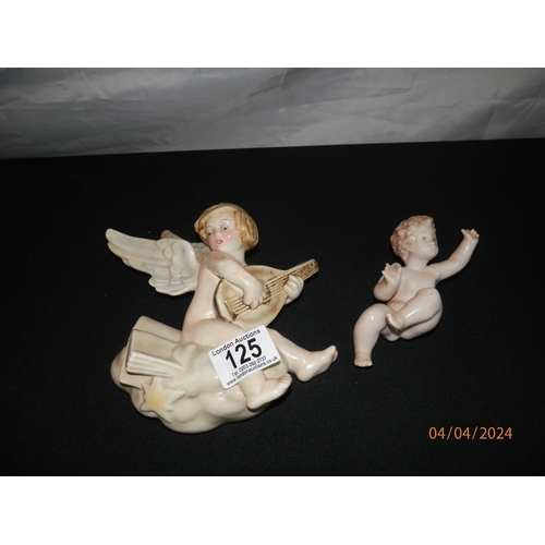 125 - Lladro Christmas Angel and a Keramos Austria Cherub Plaque