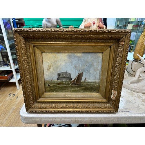 2F - Early 20th Century Framed Seascape Monogrammed WP. 50cm x 45cm