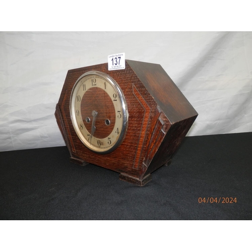 137 - Art Deco Oak Cased Mantle Clock