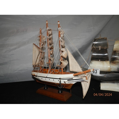 163 - Horn Sail Boat & Another Model boat