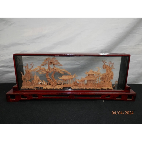 164 - Vintage Chinese Cork Carving in Display Case (45cm)