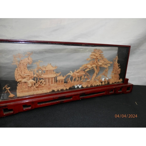 164 - Vintage Chinese Cork Carving in Display Case (45cm)