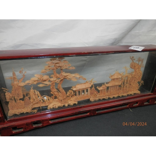 164 - Vintage Chinese Cork Carving in Display Case (45cm)