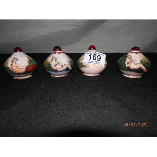 169 - Set of 4 Enamelled Japanese Bottles with Nude Lady Decoration