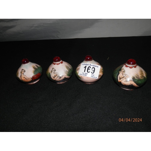 169 - Set of 4 Enamelled Japanese Bottles with Nude Lady Decoration