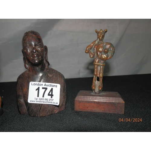 174 - Miniature George Washington Bust, African Carving, another African Figure etc