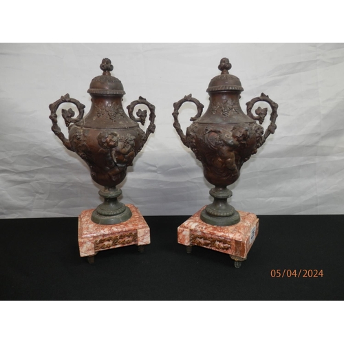 226 - Pair of 32cm Spelter Garnitures with Cherub Decoration