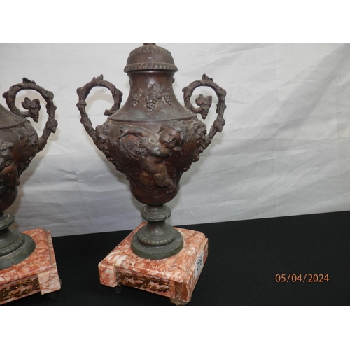 226 - Pair of 32cm Spelter Garnitures with Cherub Decoration