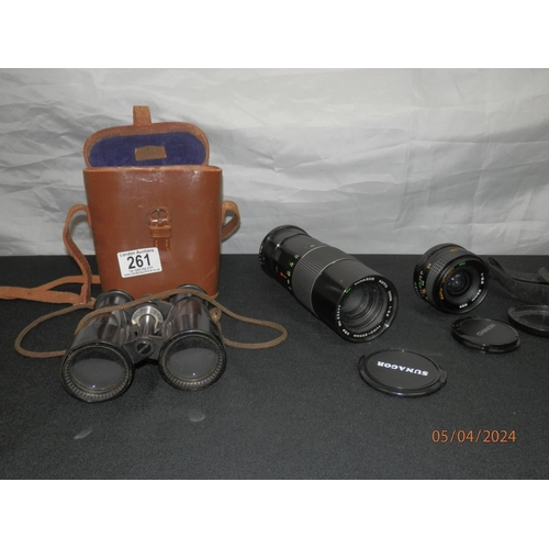 261 - Pair of Taylor Hobson Binoculars in original Case, Fujifilm Camera and a Sunagor Lens