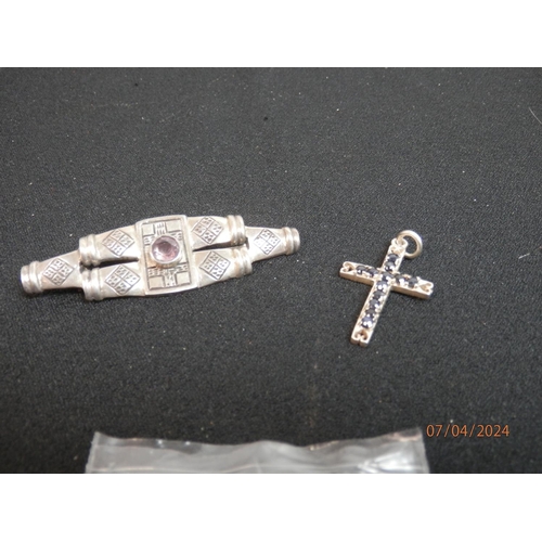 329 - Silver Amethyst Brooch and a Silver Crucifix