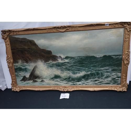 401 - Signed Victorian Seascape dated 1891 Oil on Canvas . Signed to the Bottom Right. 138cm x 75cm