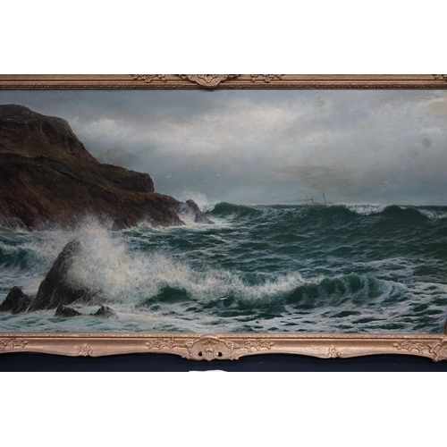 401 - Signed Victorian Seascape dated 1891 Oil on Canvas . Signed to the Bottom Right. 138cm x 75cm