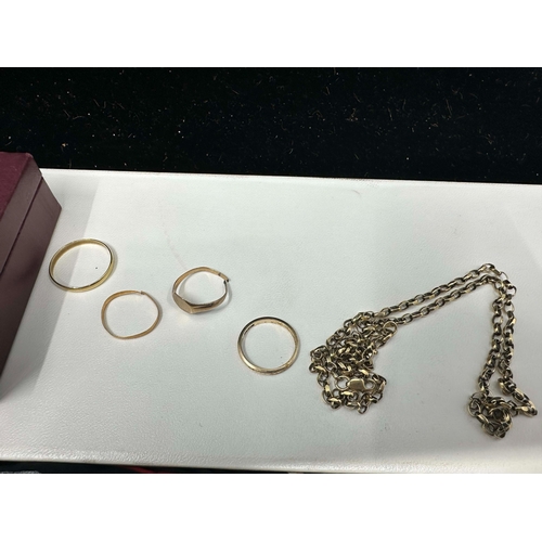 1216 - Mixed Lot of Gold-9ct Gold Chain and Two Rings (13.24g) a 14ct Ring 1.7g plus an unmarked Yellow Gol... 