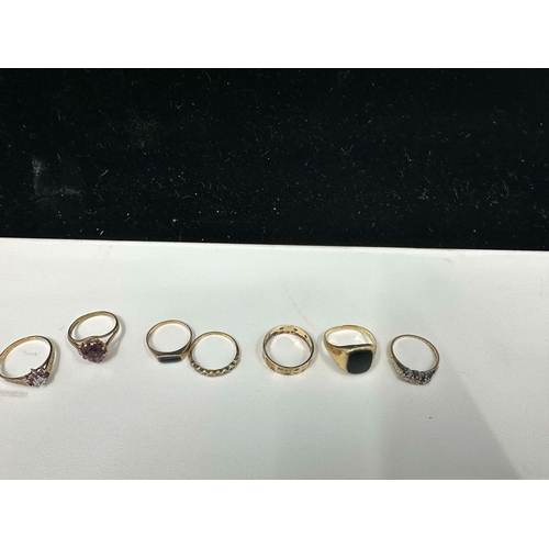 1218 - Lot of 9ct Gold Rings to include Platinum Set Diamond Trilogy Ring (Total Weight 15.54g)